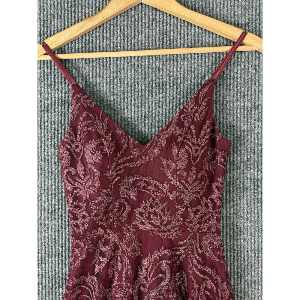 Y2K Burgundy Glitter Mesh Overlay Maxi Prom Dress Dark Feminine Glam‎ Formal 0 - Picture 4 of 11